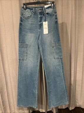 NWT Women's Light Blue Wide-Leg Cargo Jeans